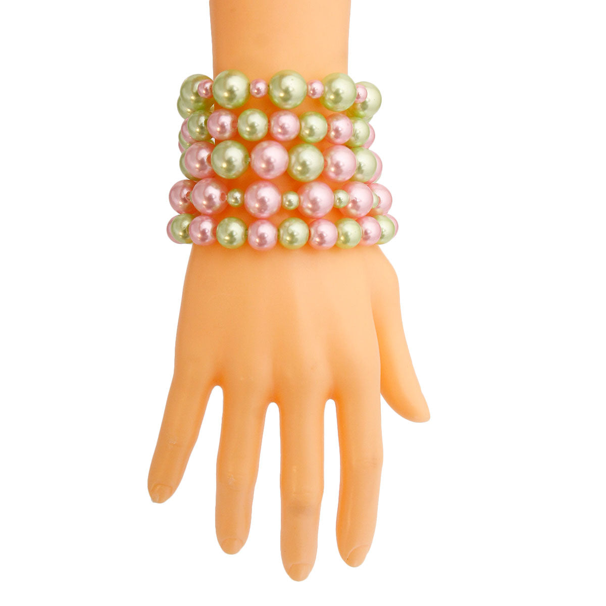 Pink and Green Pearl 5 Pc Bracelets