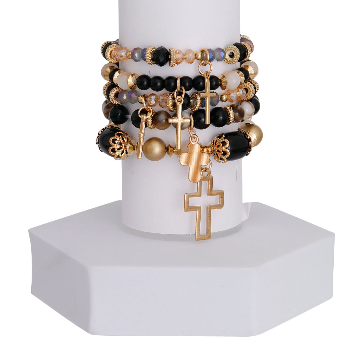 Black Glass Bead Cross Bracelets