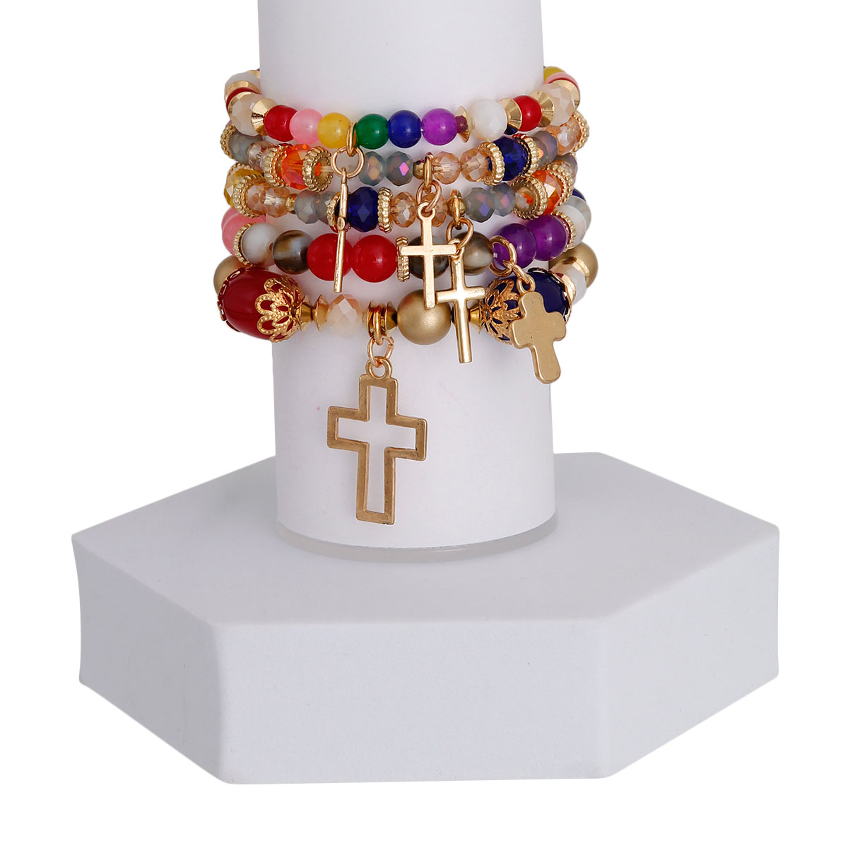 Multi Color Glass Bead Cross Bracelets