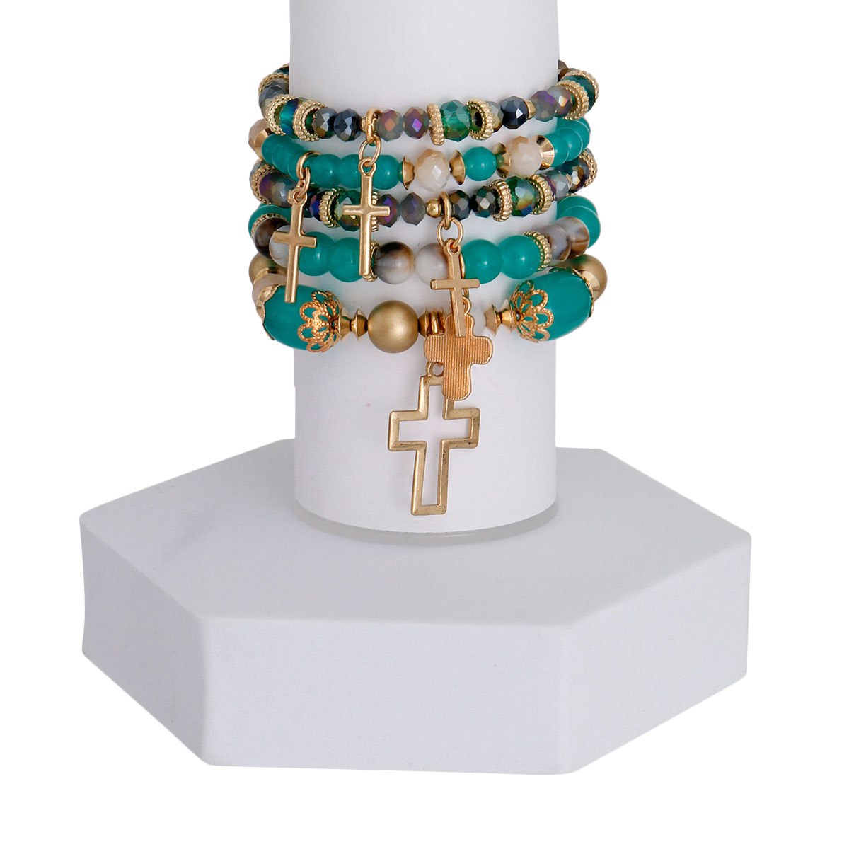 Turquoise Glass Bead Cross Bracelets