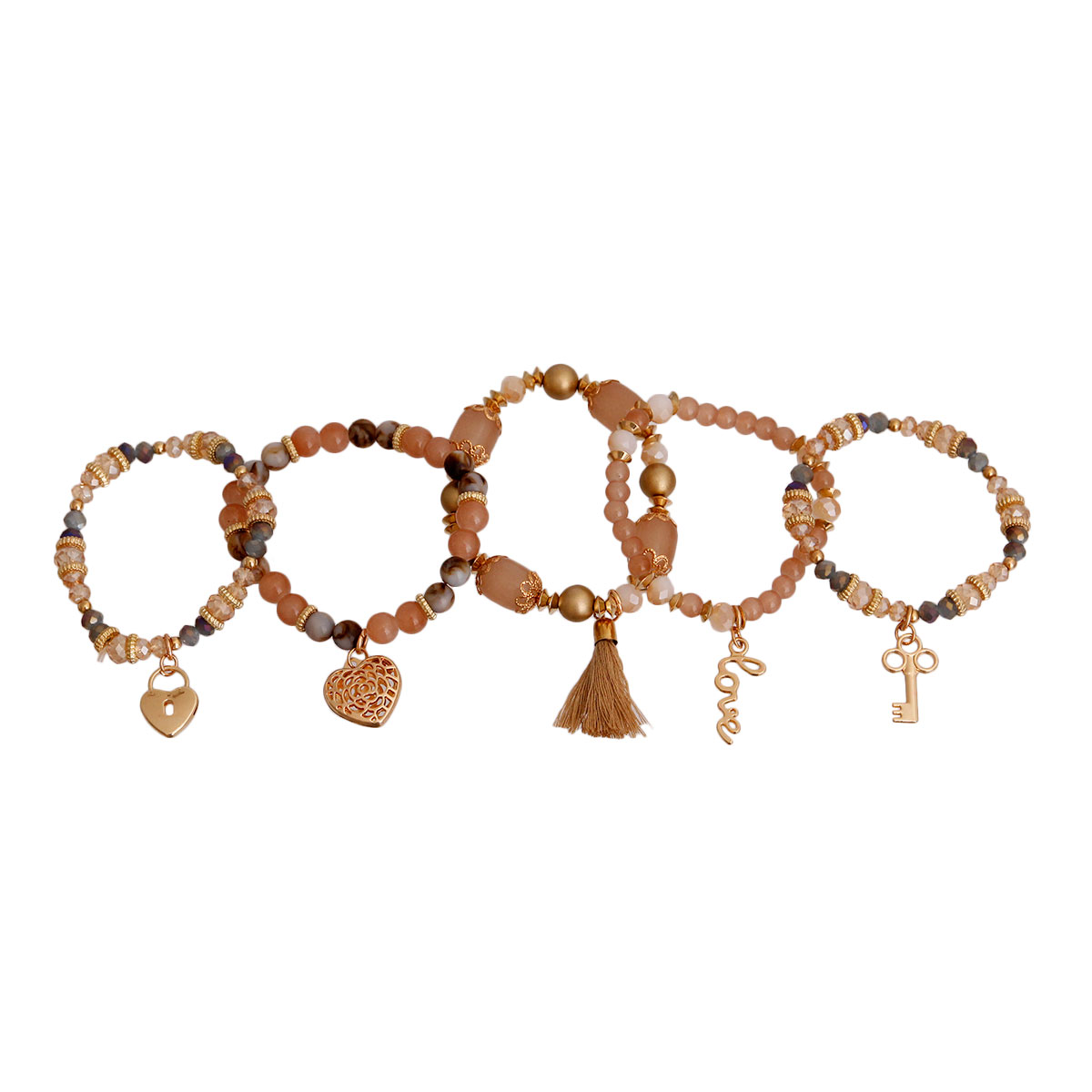 Brown Glass Bead Love Charm Bracelets