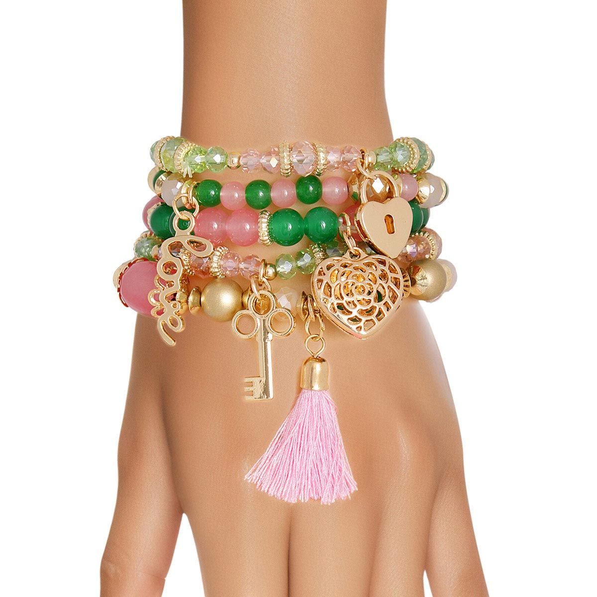 Pink Green Glass Love Bracelets