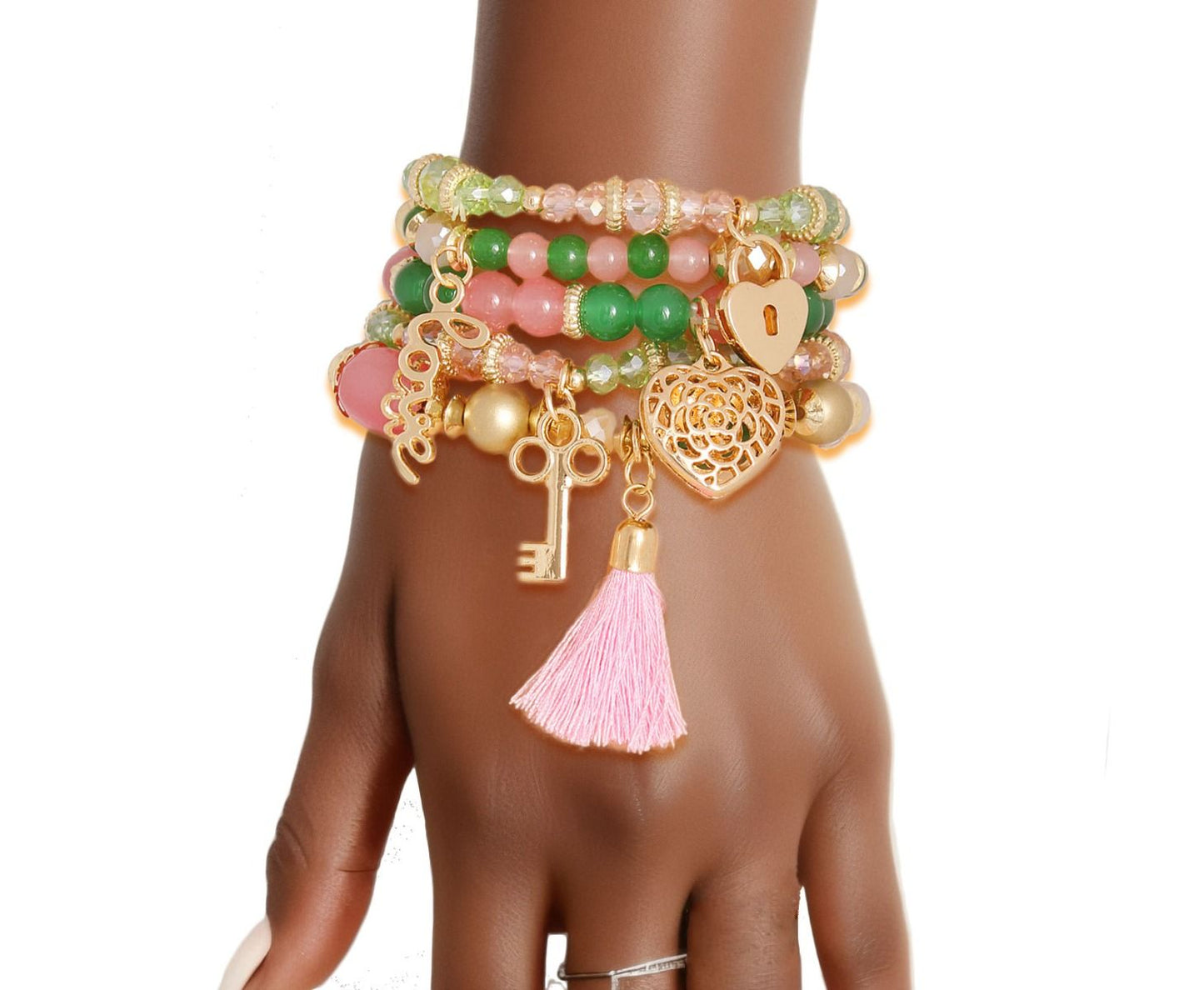 Pink Green Glass Love Bracelets