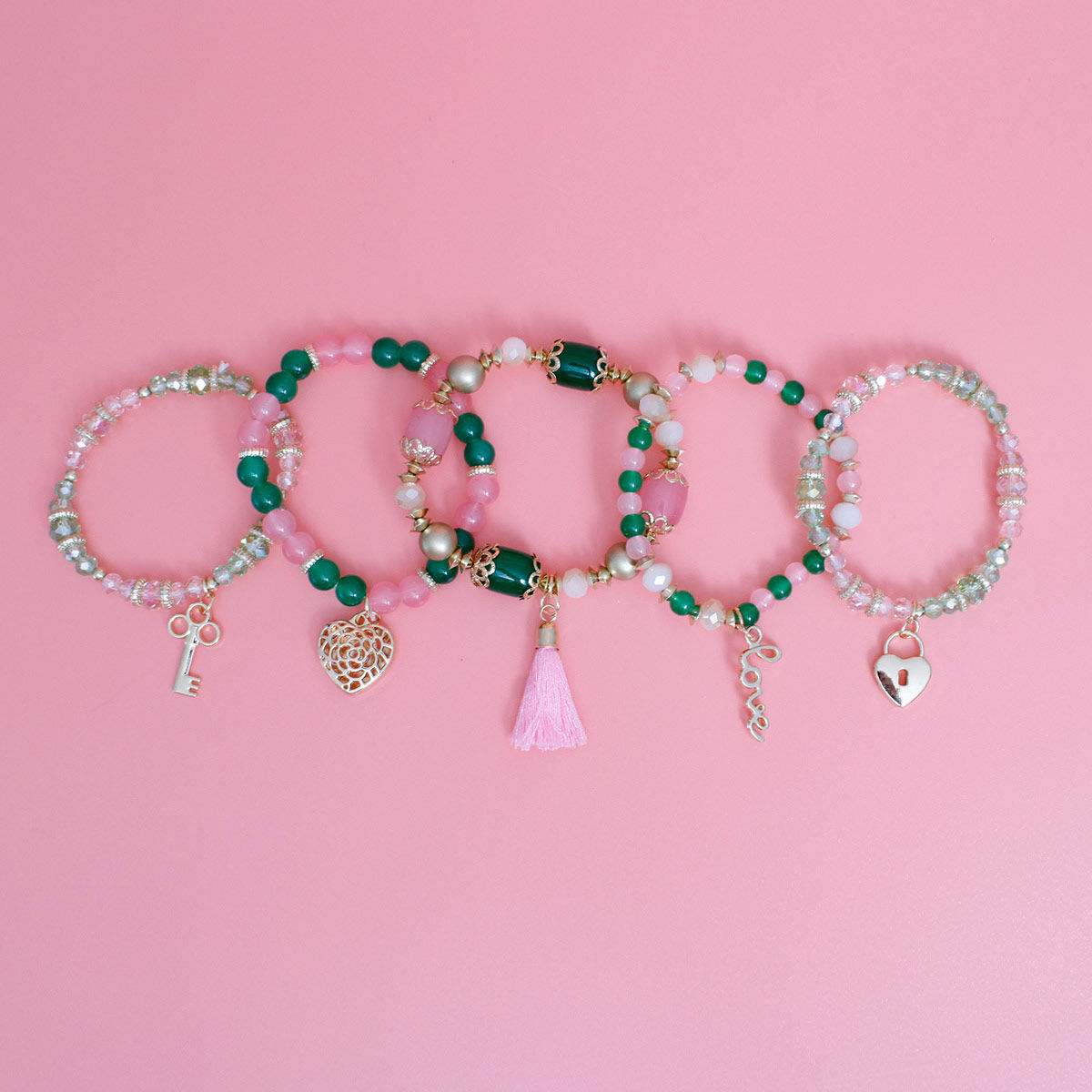 Pink Green Glass Love Bracelets