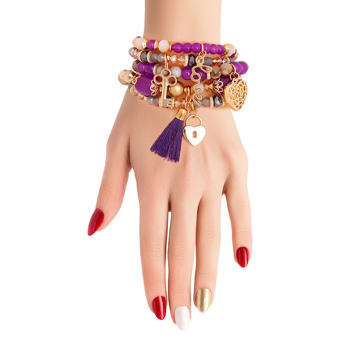 Purple Glass Bead Love Charm Bracelets