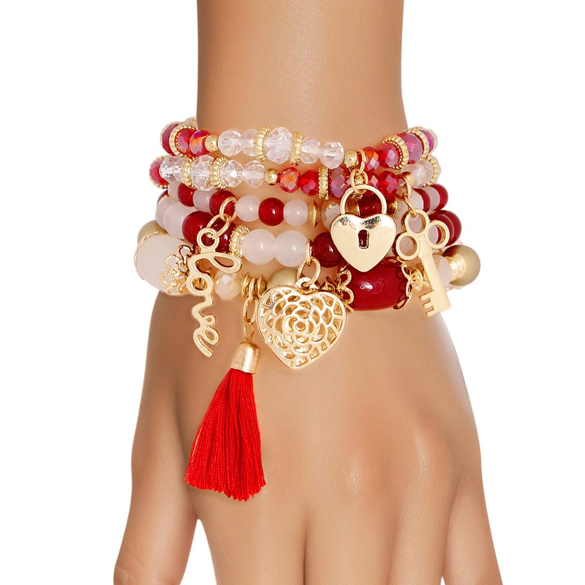 Red White Glass Love Bracelets