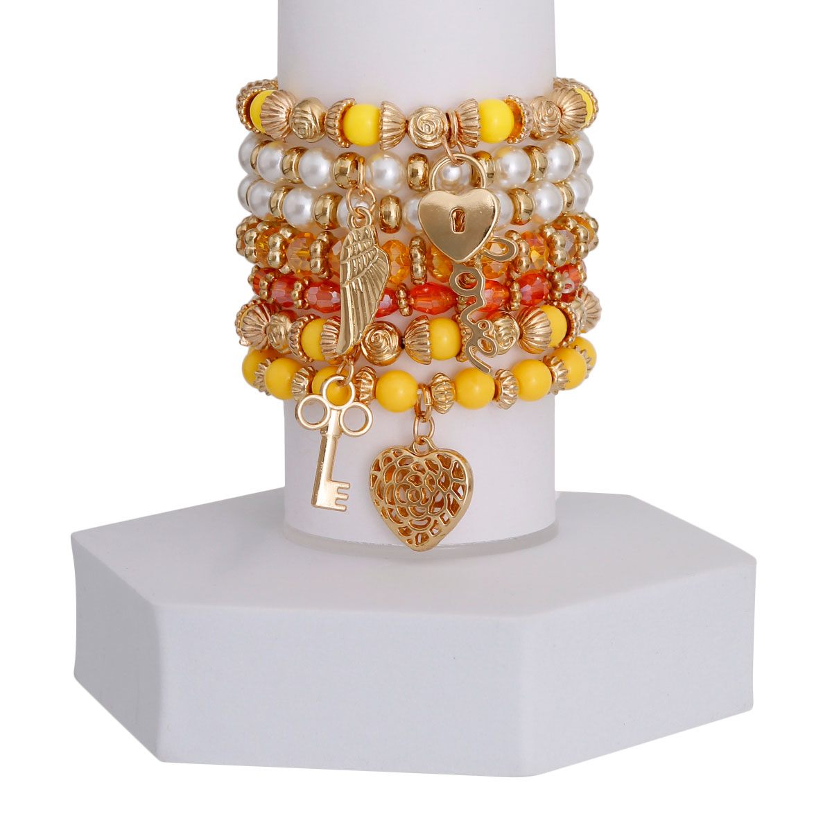 Yellow Bead and Pearl Love Bracelets