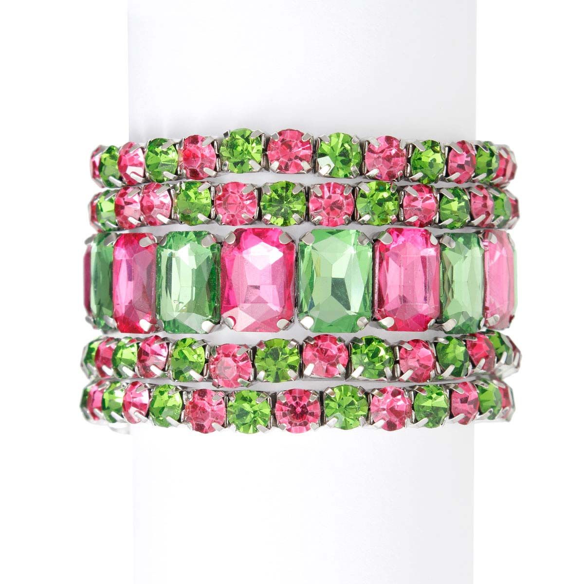 5 Strand Pink Green Crystal Bracelets