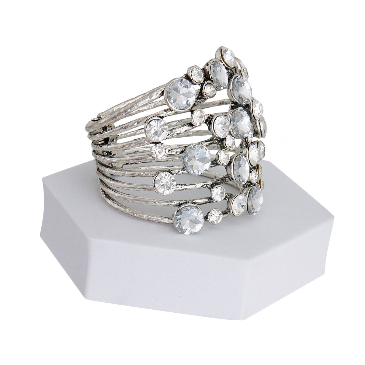 Burnished Silver 8 Row Hinge Cuff