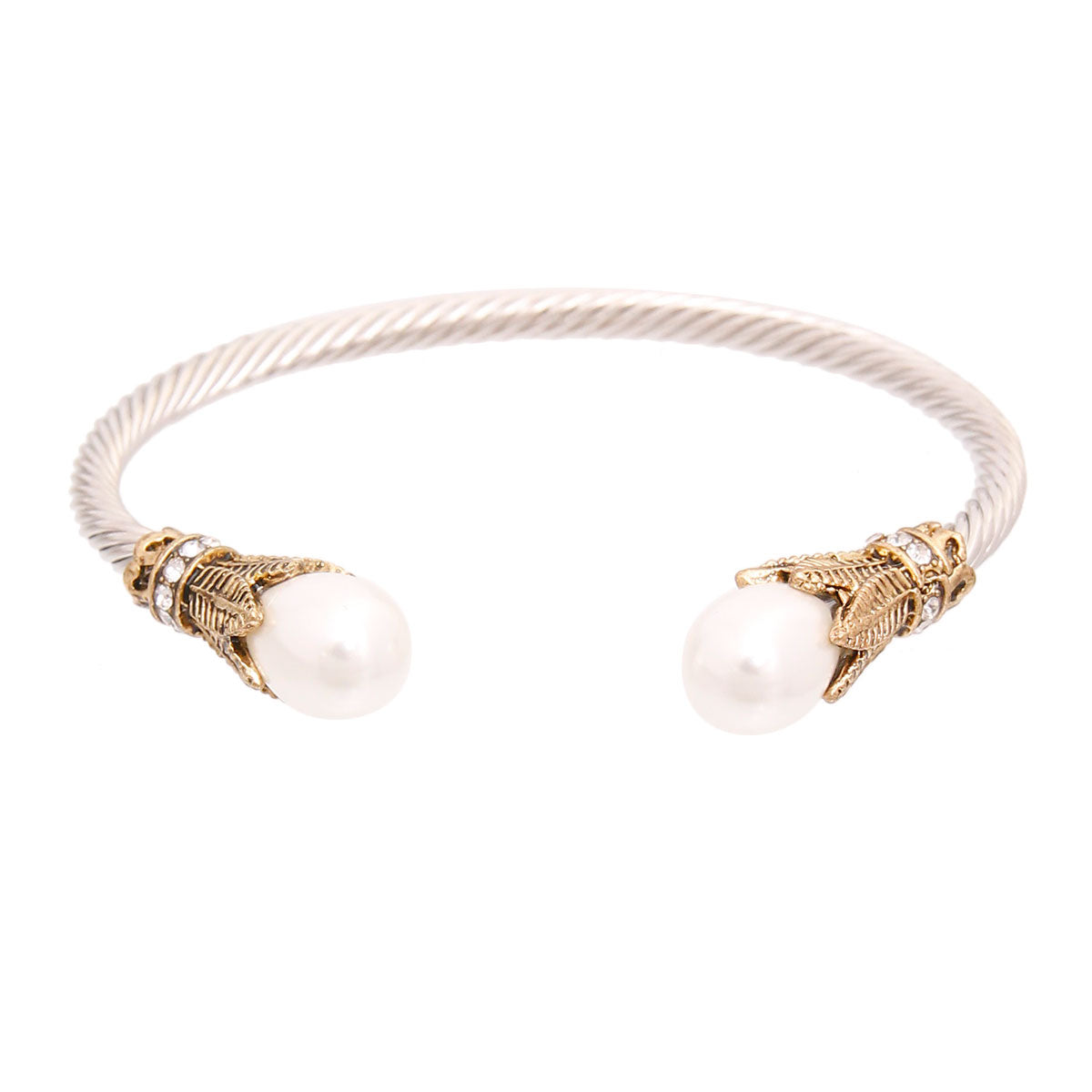 White Pearl Leaf Cable Bangle