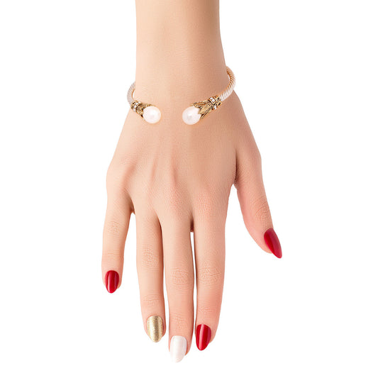 White Pearl Leaf Cable Bangle