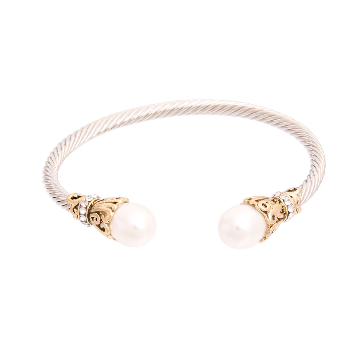 White Pearl Filigree Cable Bangle