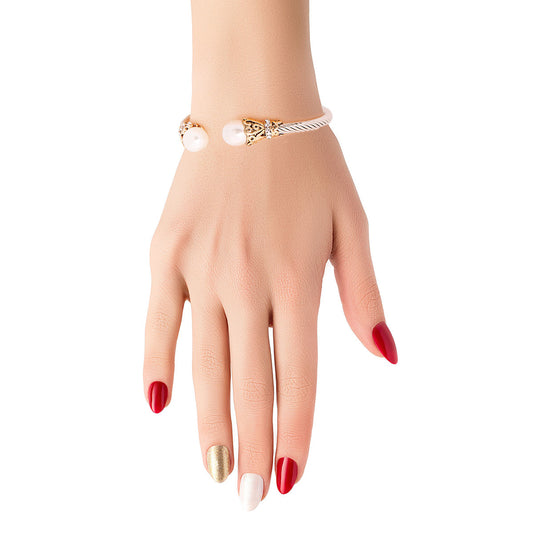 White Pearl Filigree Cable Bangle