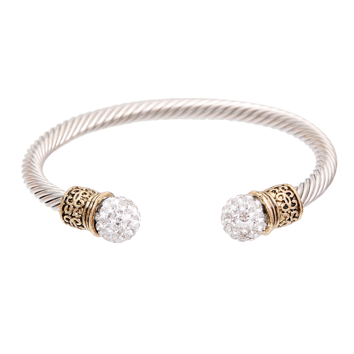 Rhinestone Two Tone Cable Bangle