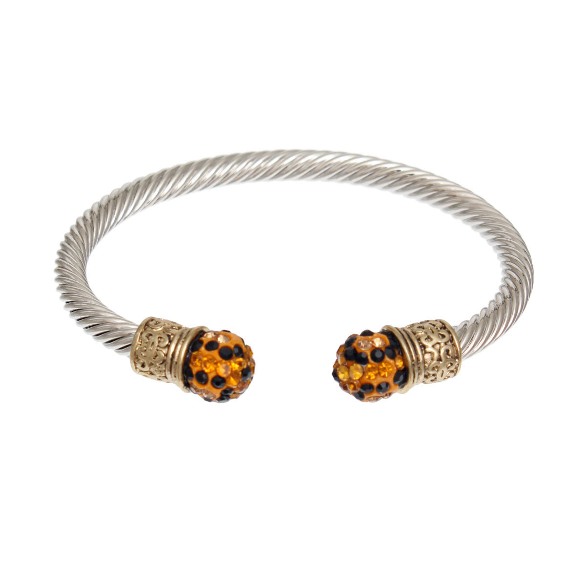 Brown Leopard Rhinestone Cable Bangle