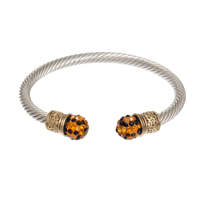 Brown Leopard Rhinestone Cable Bangle