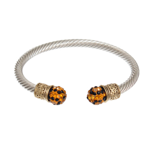 Brown Leopard Rhinestone Cable Bangle