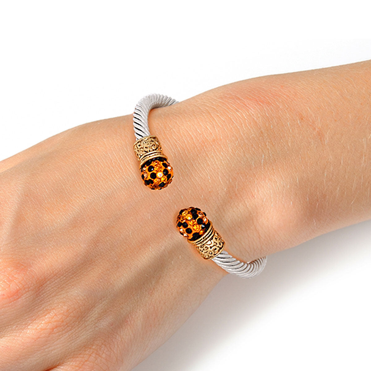 Brown Leopard Rhinestone Cable Bangle