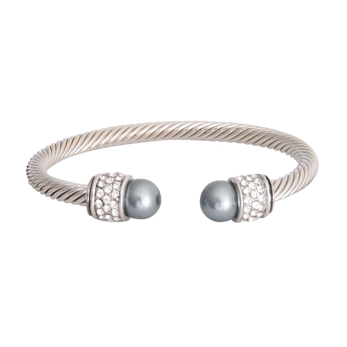 Gray Pearl Stone Cable Bangle