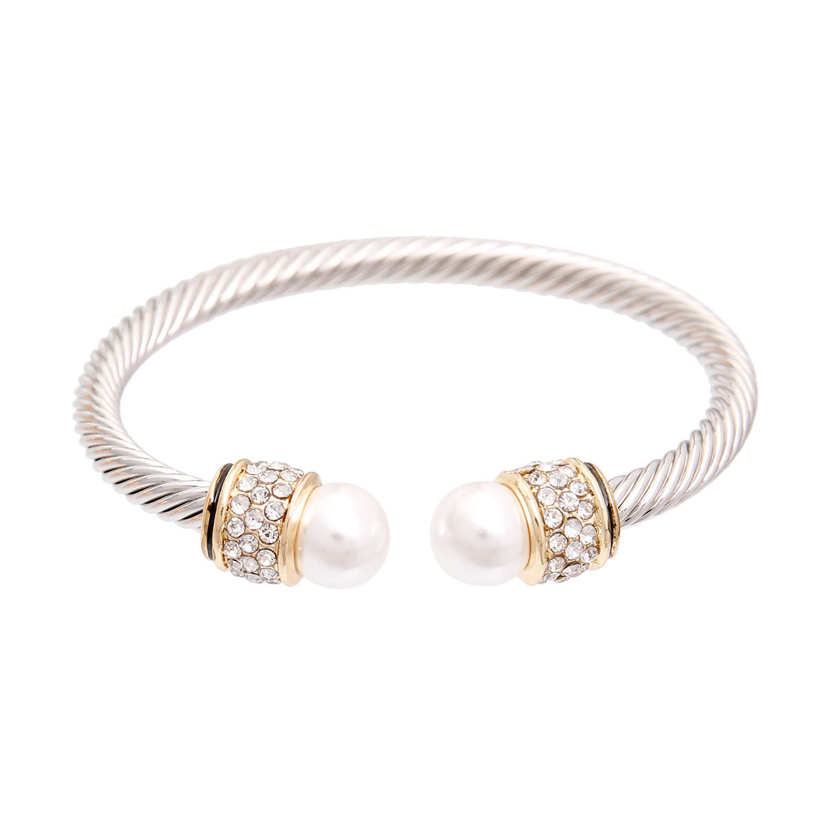 White Pearl Two Tone Cable Bangle