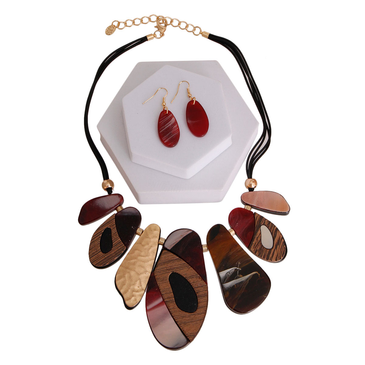 Red Celluloid and Wood Collar Set