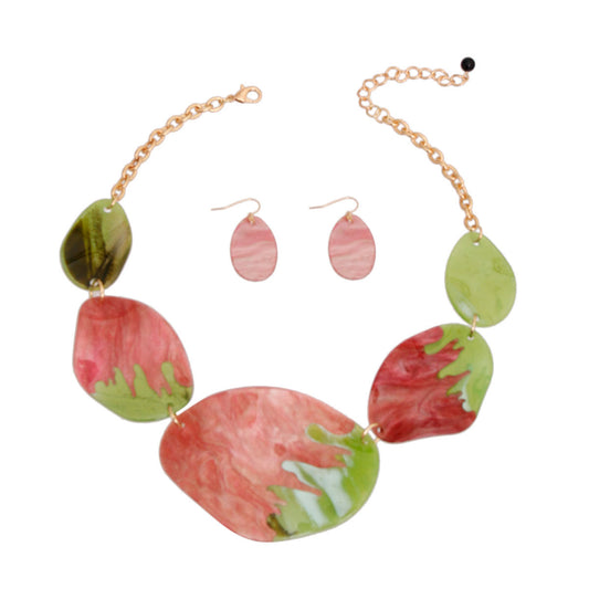 Pink Green Dipped Necklace Set