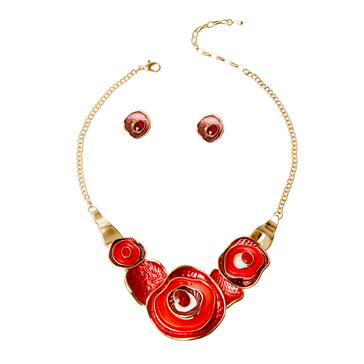 Red Hammered Necklace Set