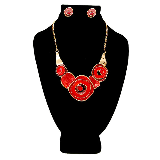 Red Hammered Necklace Set