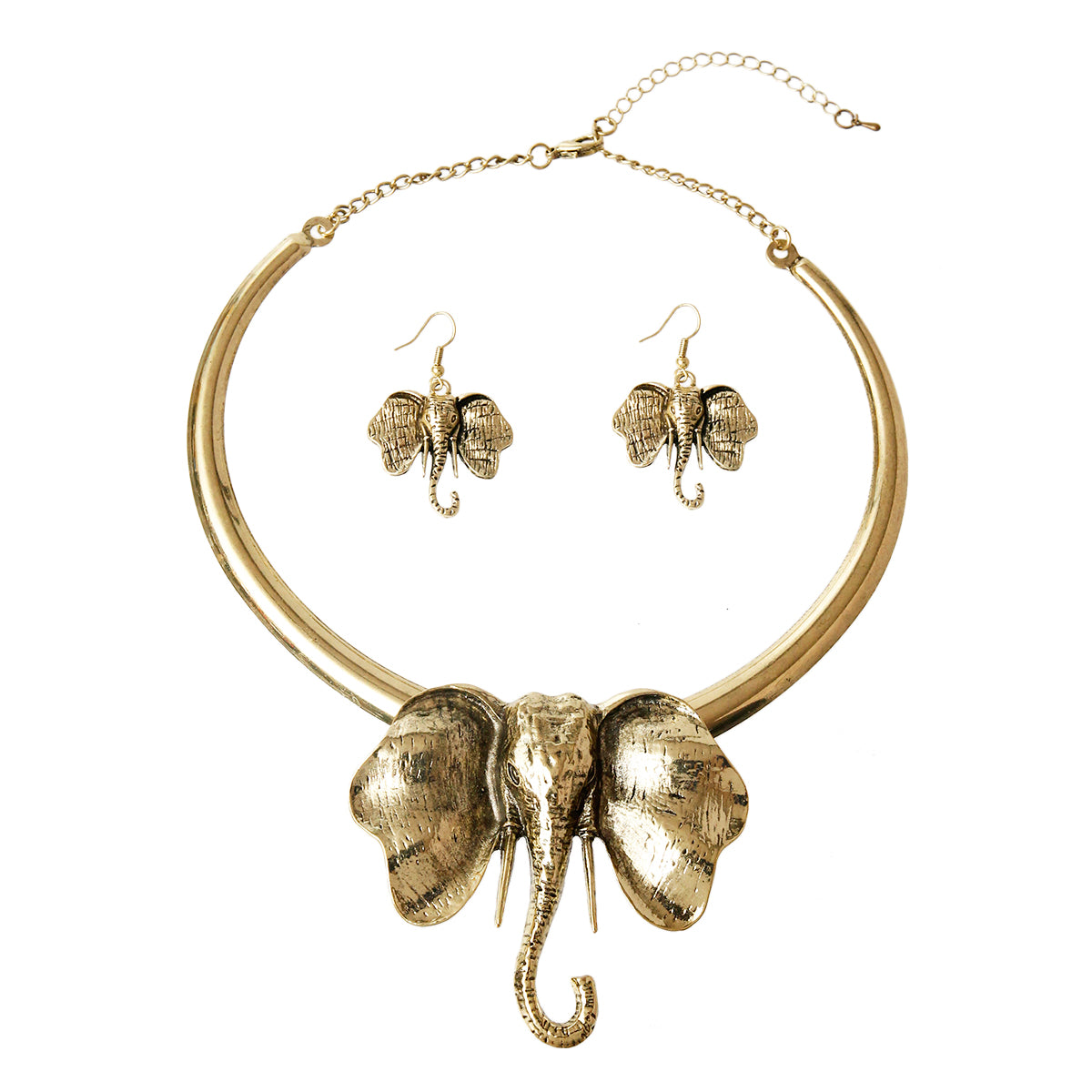 Burnished Metal Elephant Necklace Set