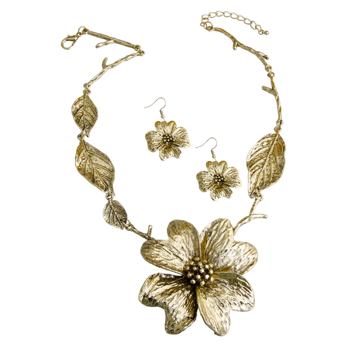 Burnished Gold Flower Leaves Necklace