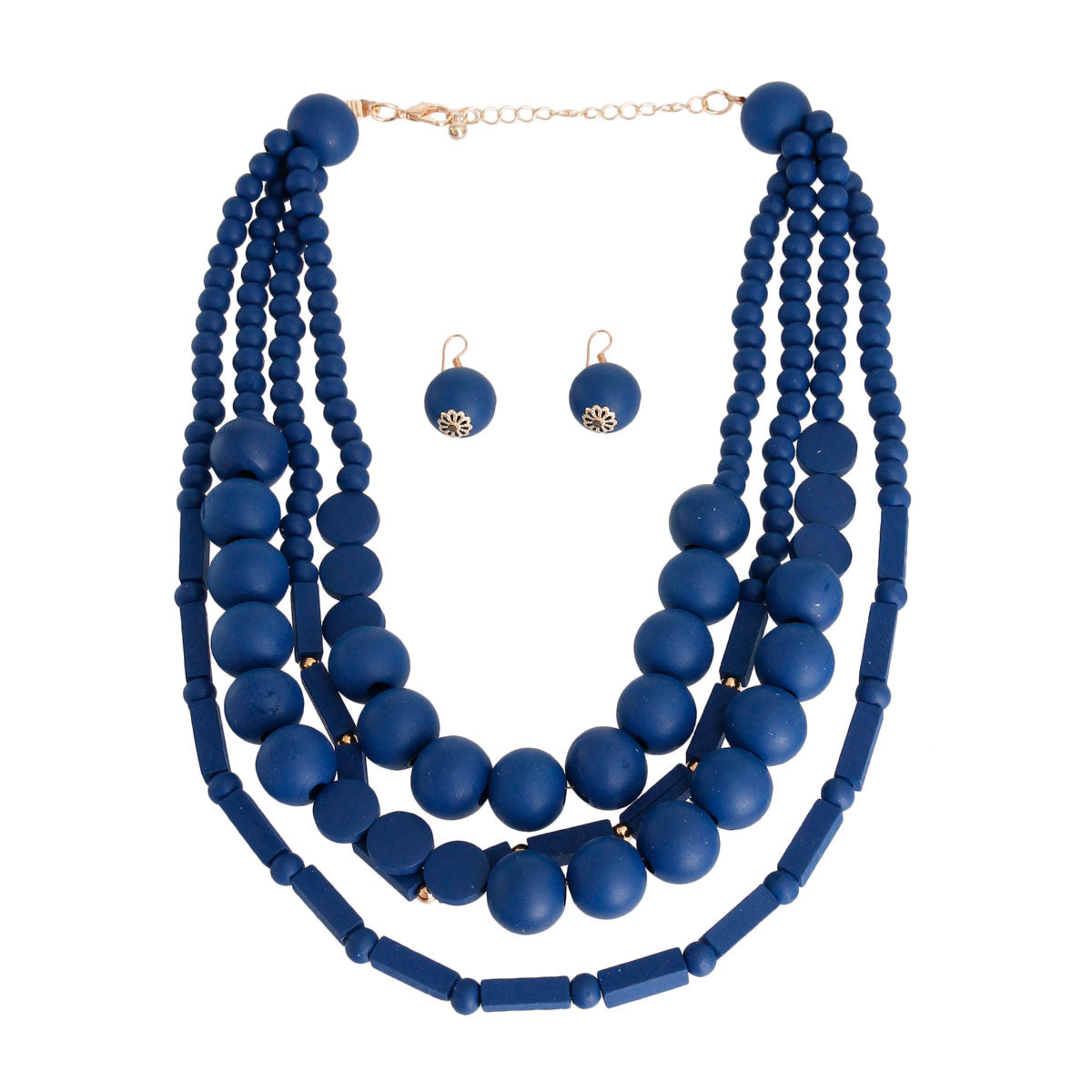 Blue Mixed Wooden Bead Necklace