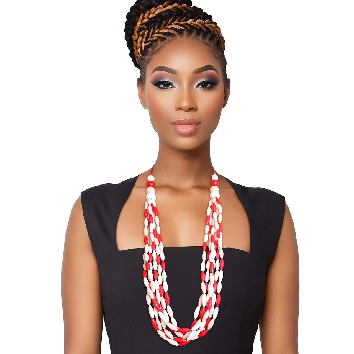 Long Red White Toggle Necklace