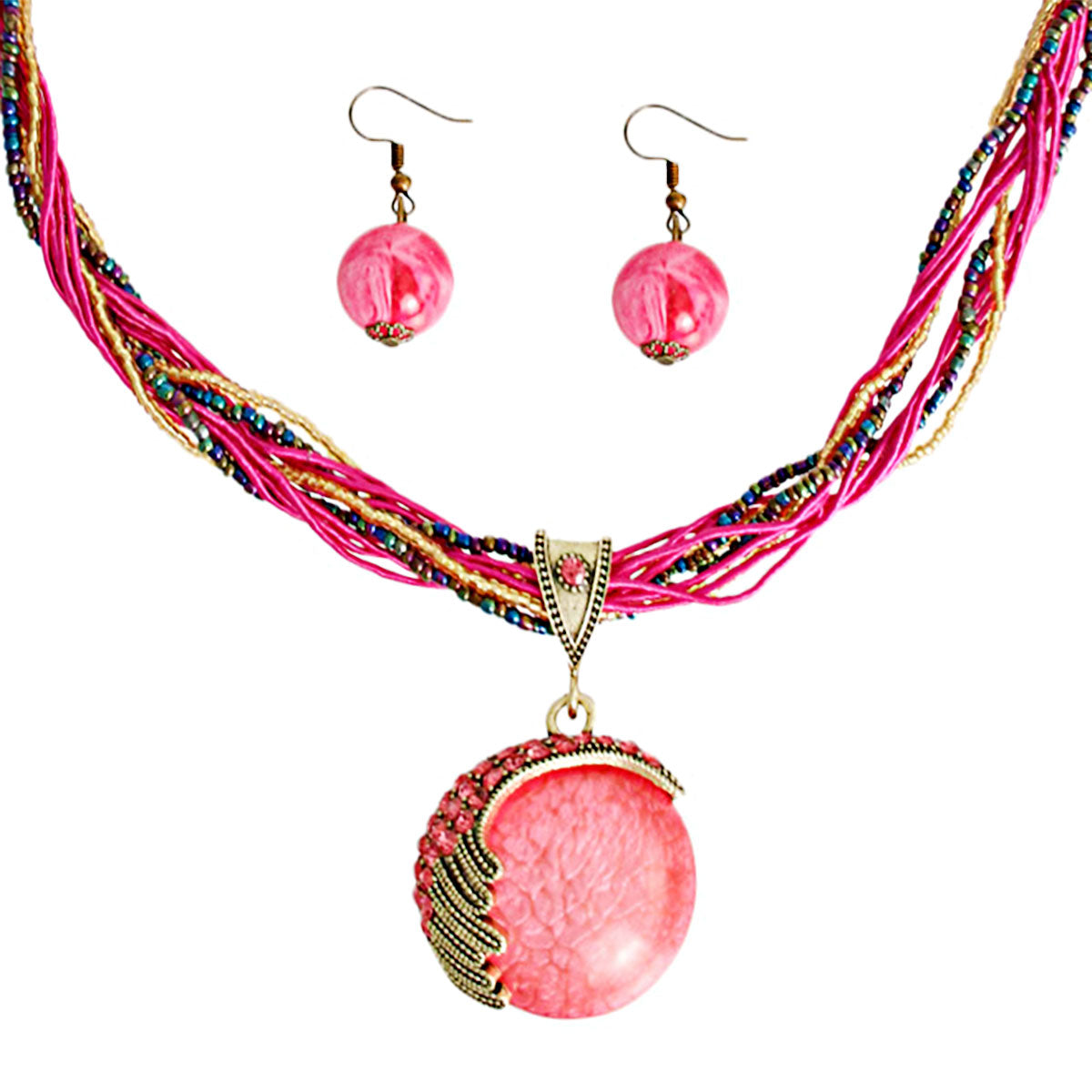 Pink Cord Bead Pendant Necklace