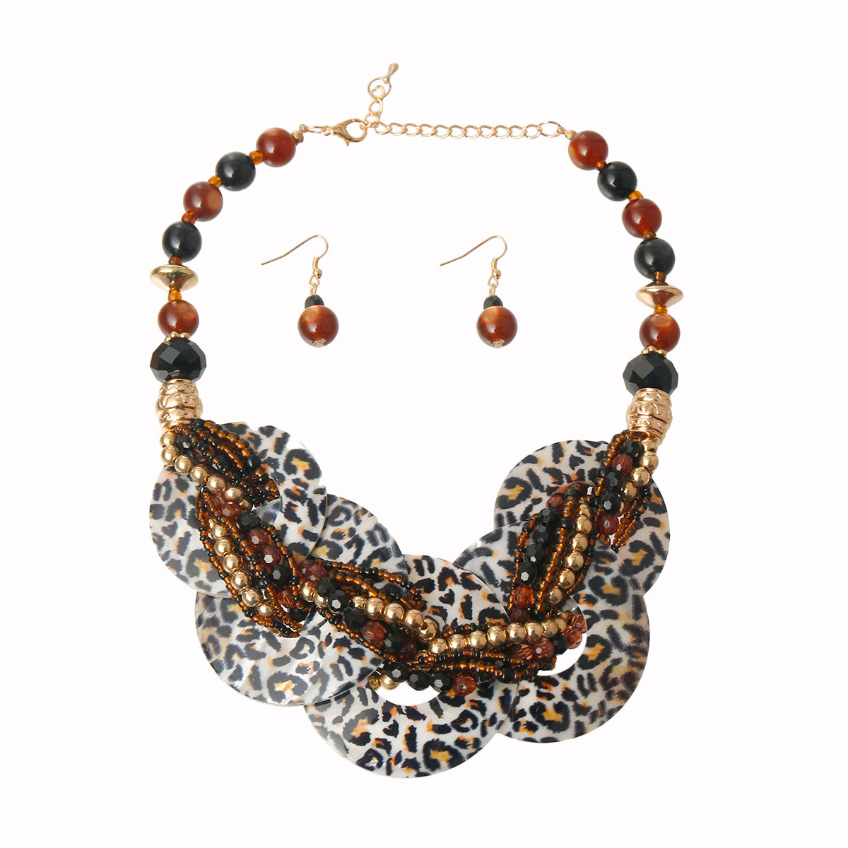 Leopard Beaded Disc Necklace Set