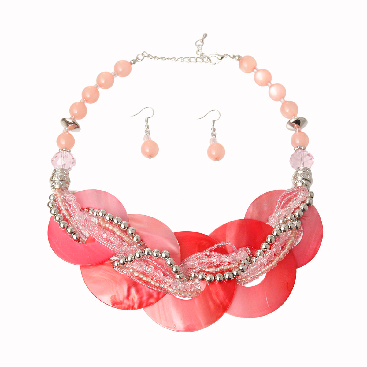 Pink Beaded Disc Necklace Set