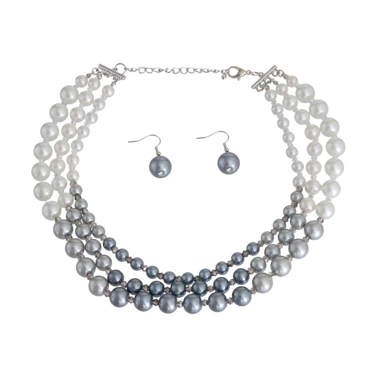 Gray Ombre Glass Pearl Layered Necklace