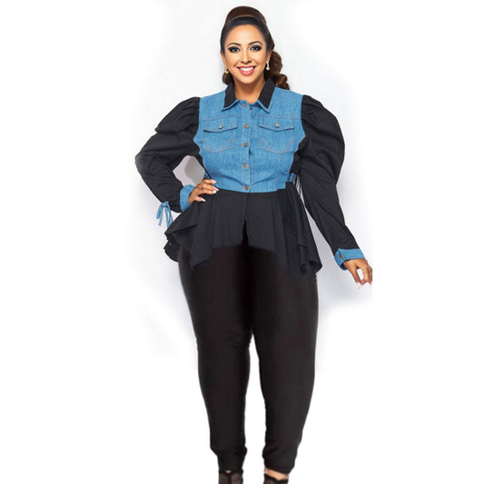 3XL Black Denim Shirt Pant Set