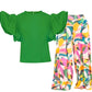 3XL Green Ruffle Geometric Pant Set