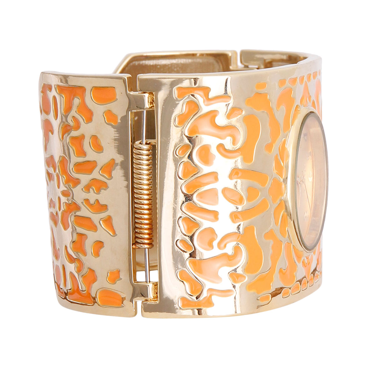 Orange Gold Tone Wide Bangle Watch