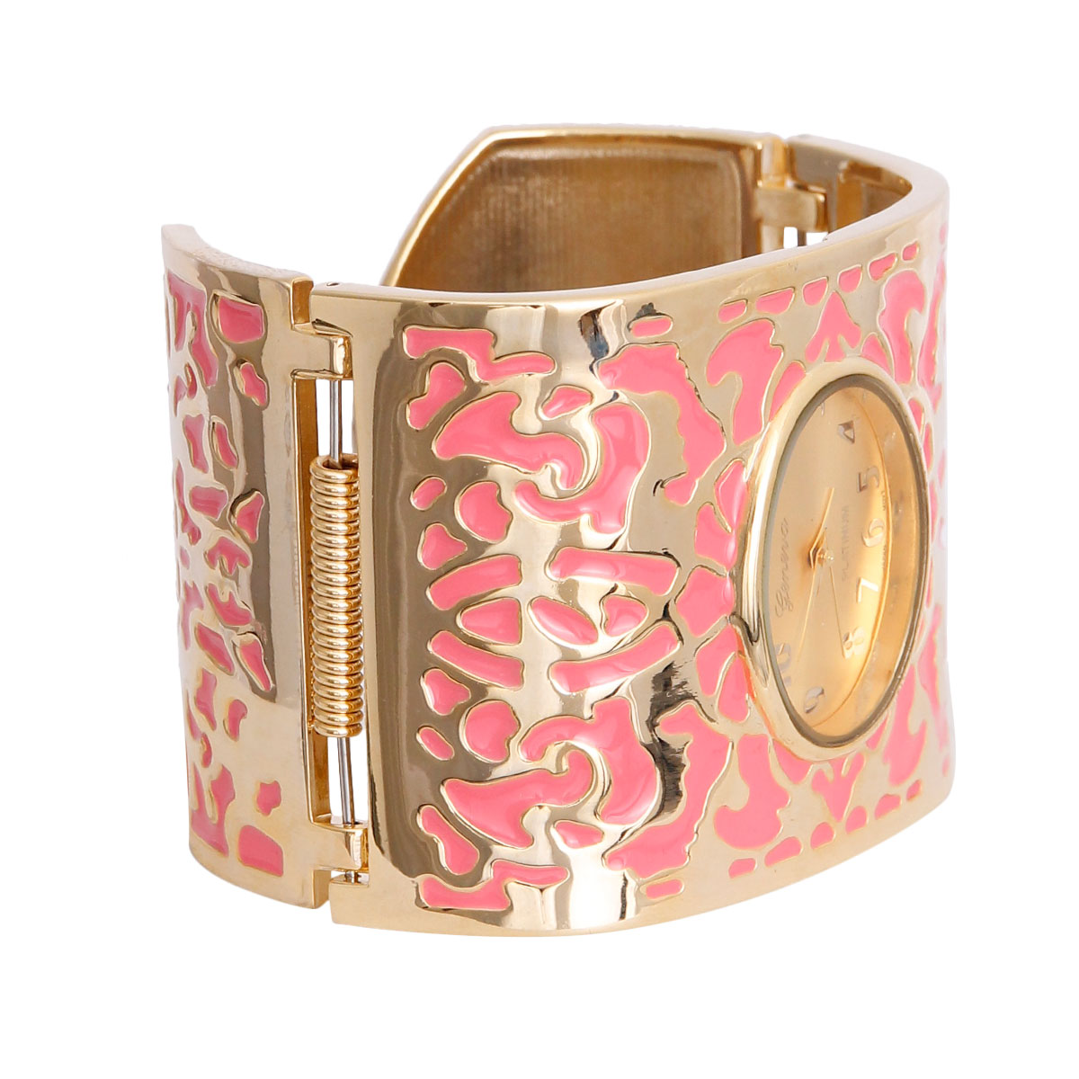 Pink Gold Tone Wide Bangle Watch