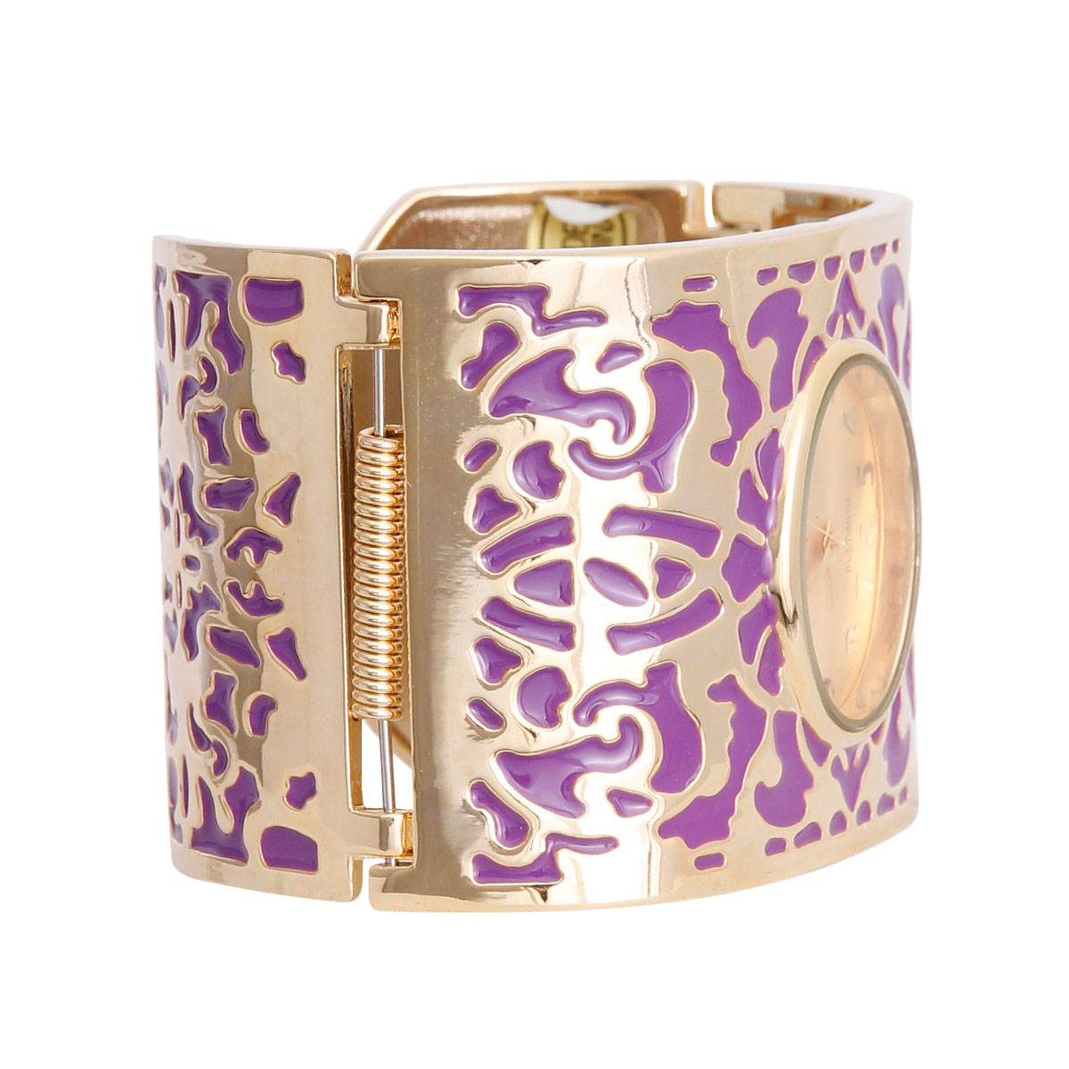 Purple Gold Tone Wide Bangle Watch