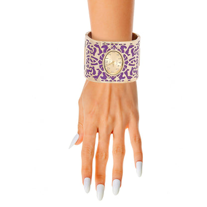 Purple Gold Tone Wide Bangle Watch