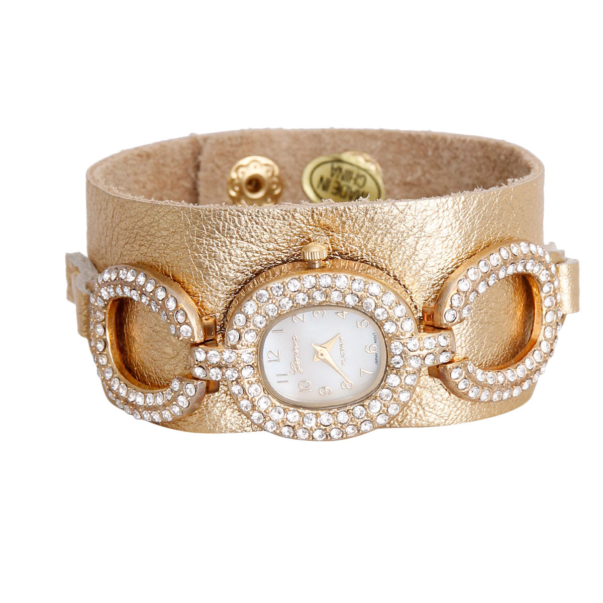 Gold Faux Leather Snap Cuff Watch