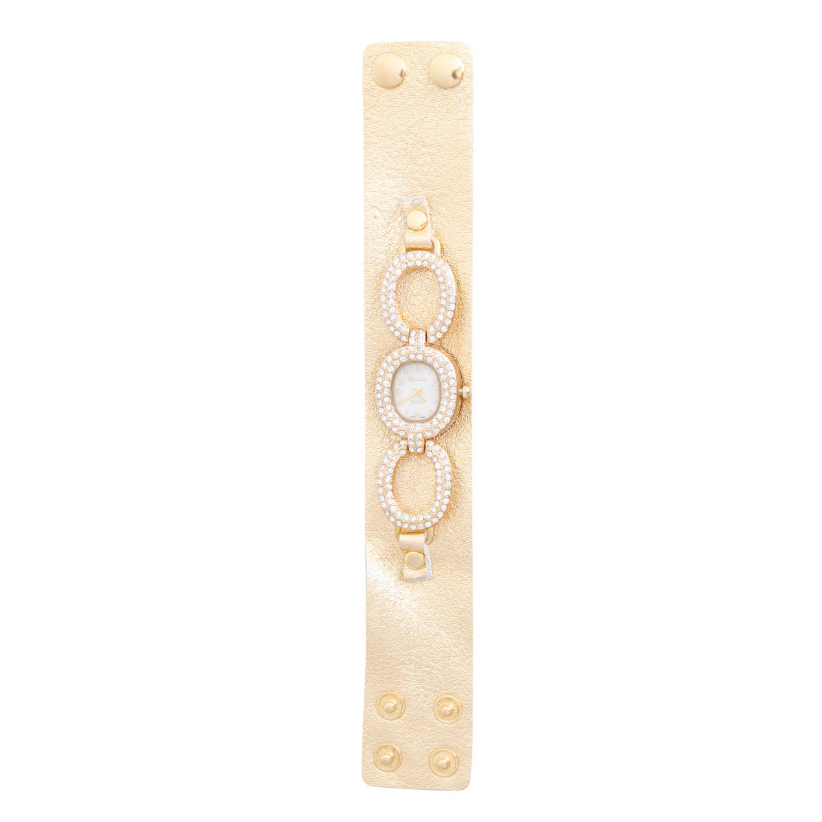 Gold Faux Leather Snap Cuff Watch