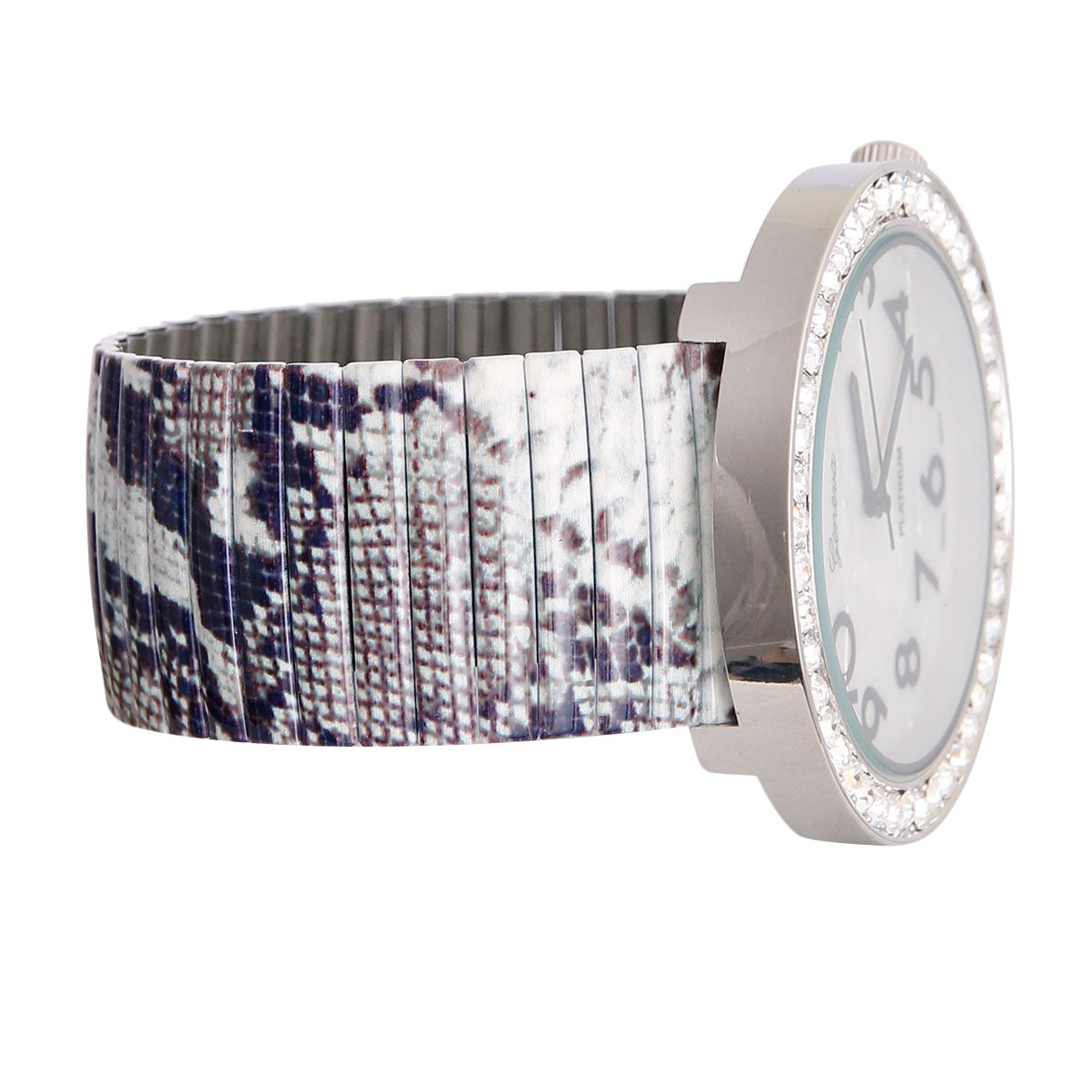 Silver Snake Print Stretch Watch