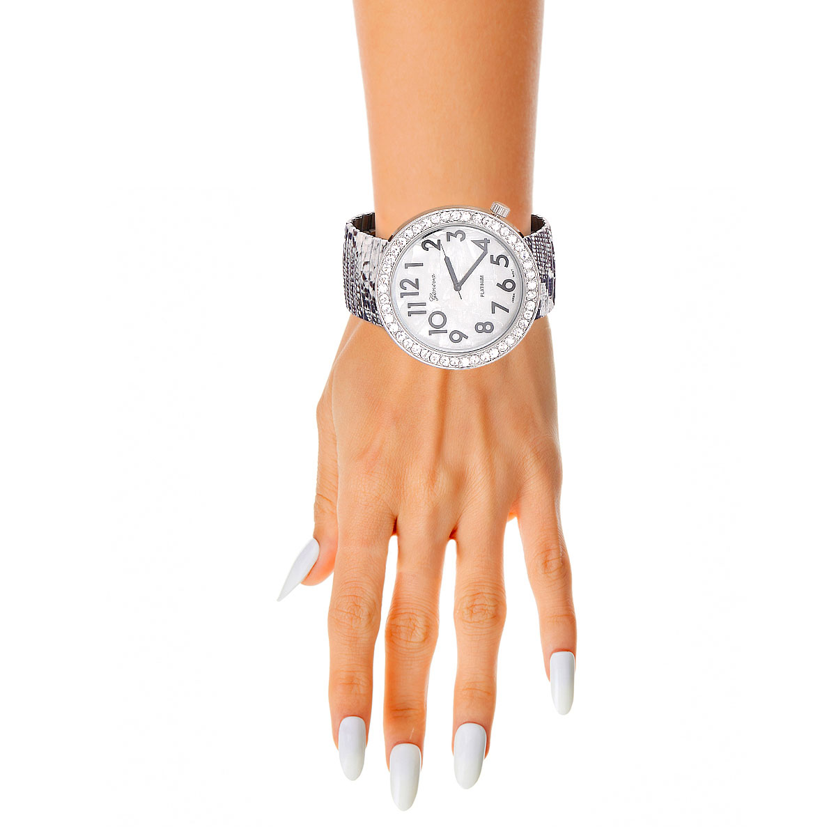 Silver Snake Print Stretch Watch