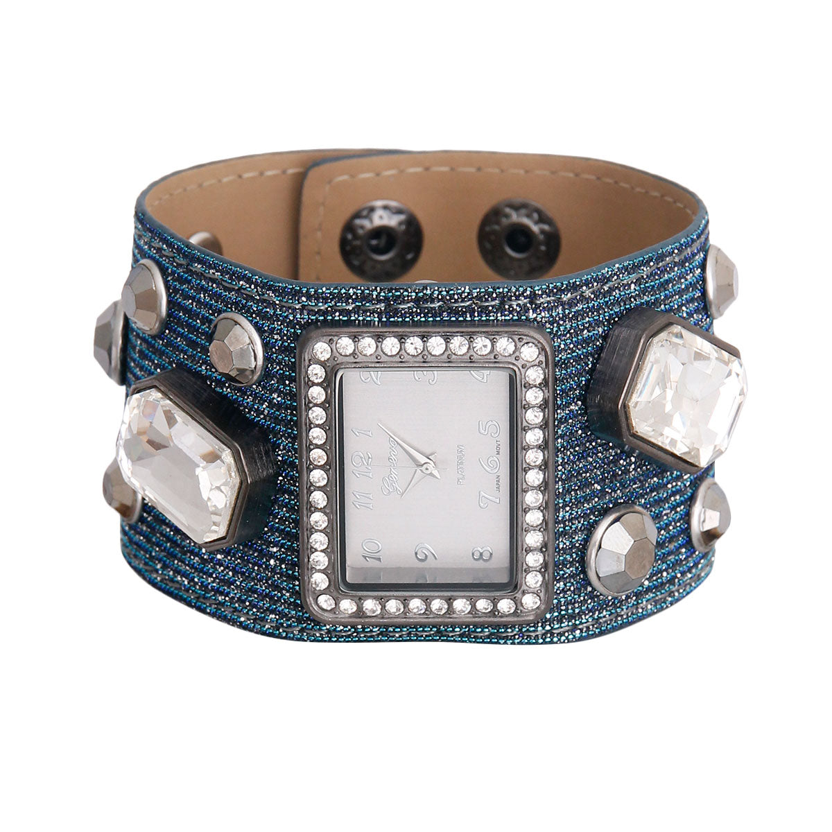 Purple Blue Glitter Snap Cuff Watch