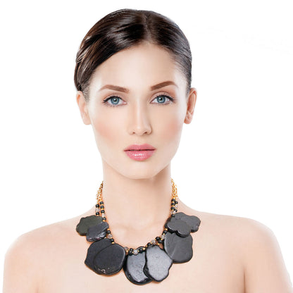 Black Stone Drop Necklace Set