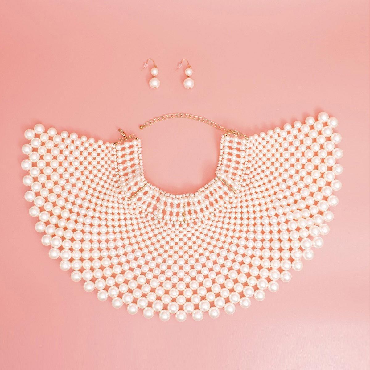 Necklace Cream Pearl Bib Choker for Women