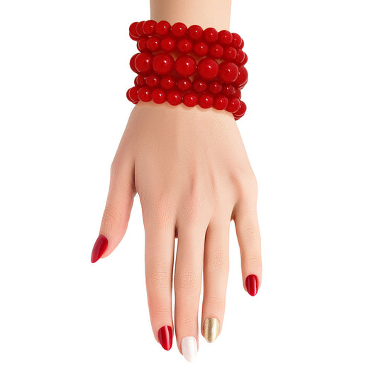 Red Pearl Bead 5 Pcs Bracelets